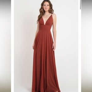 Jenny Yoo V Neck Rusty Rose Long Bridesmaid or Evening Dress